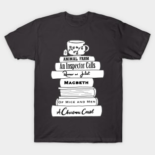 English Literature book stack, black and white T-Shirt